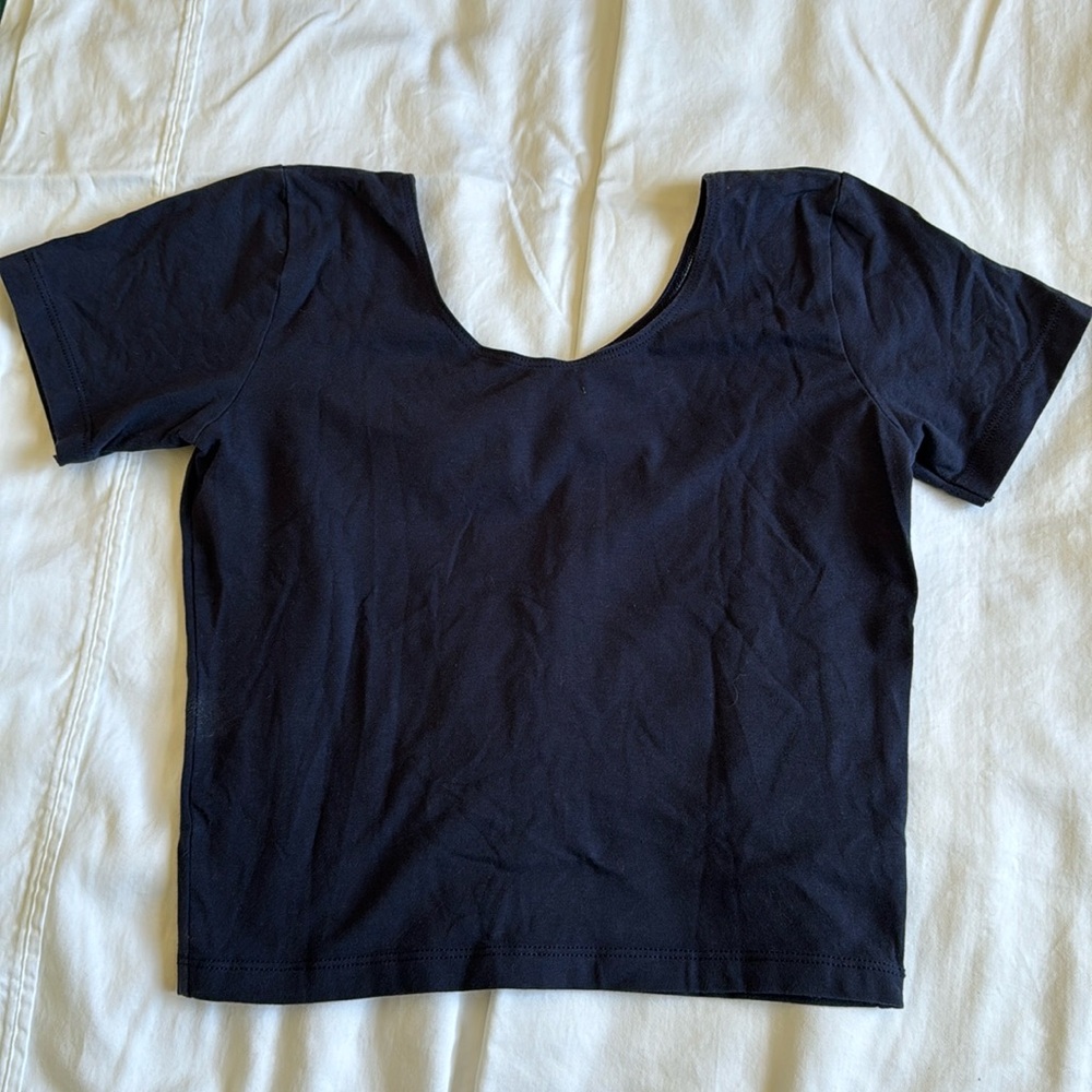 American Apparel Cropped, Fitted Short Sleeve - Navy